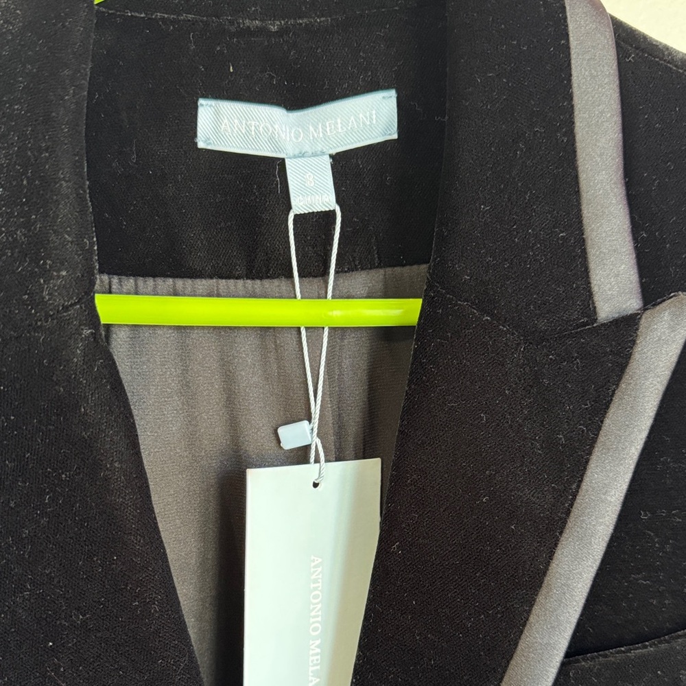 ANTONIO MELANI Black Velvet Single-Button Blazer Size 8 - Picture 2 of 6